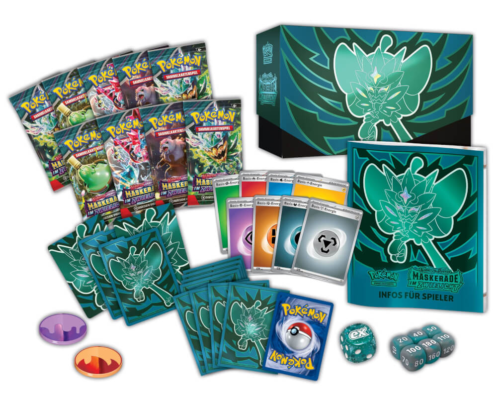 Pokémon-Sammelkartenspiel: Top-Trainer-Box Karmesin & Purpur - Maskerade im Zwielicht