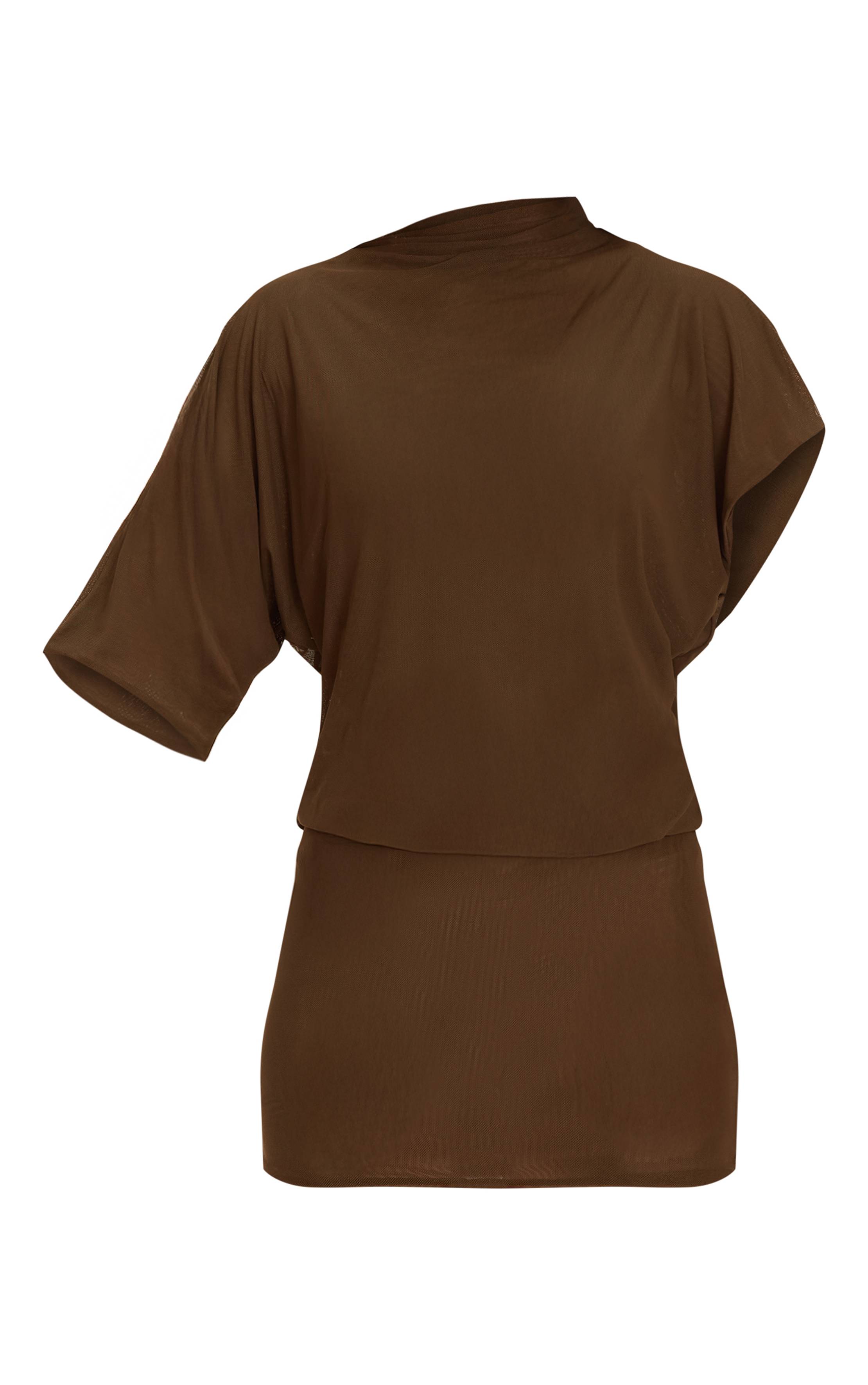 Vert Olive Robe Moulante En Mesh À Manches Drapées