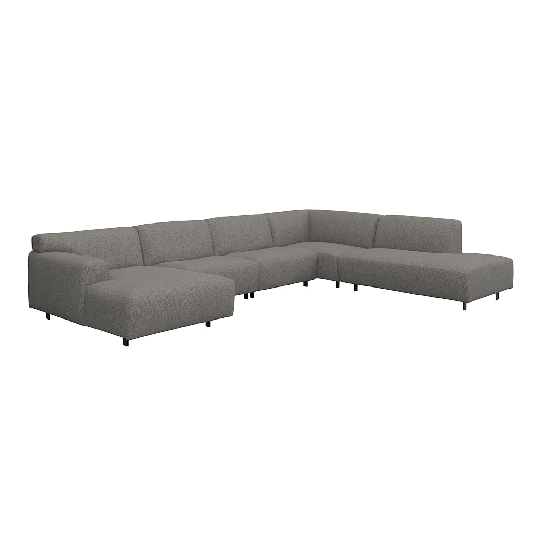 Vesta U-sofa Sjeselong venstre, 3-seter og åpen ende høyre. Big hjørnemodul, Tekstil Marsel Dark grey, sort metallben 10 cm, Comfort CM