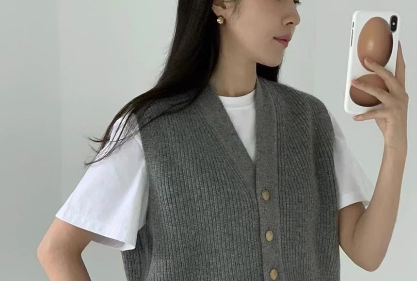 Cloud Nine - V-hals effen vest met knoopjes