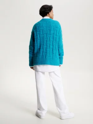 Cardigã oversized com decote em V e textura tonal
