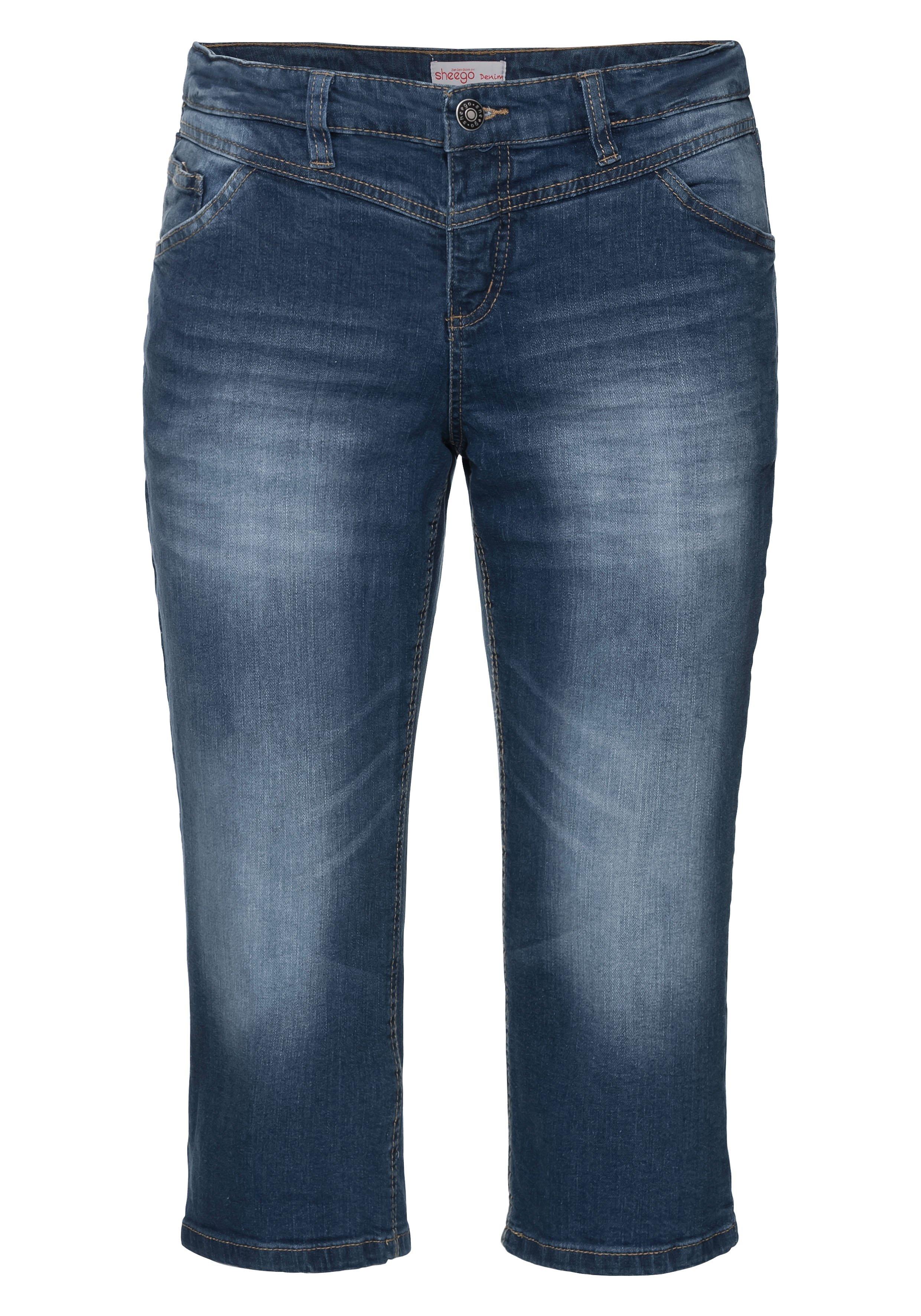 Schmale Caprijeans mit Used-Effekten