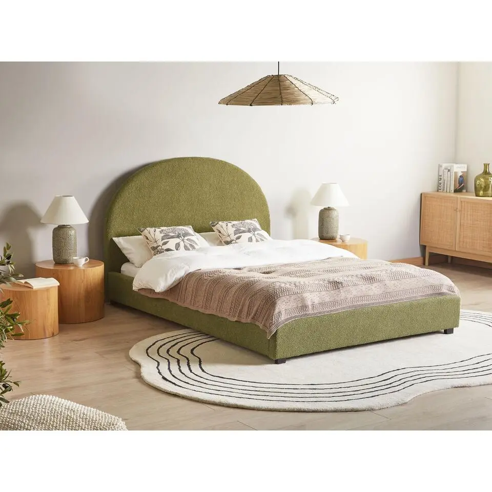 VAUCLUSE - Tweepersoonsbed - Olijfgroen - 140 x 200 cm - Bouclé