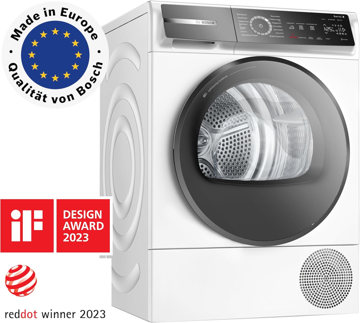 Bosch WQB235B40 Wäschetrockner Serie 8, Wärmepumpentrockner mit 8kg Fassungsvermögen, AutoDry, SmartDry, Home Connect, AntiVibration Design, Sensitive Drying System, Weiß, 60cm