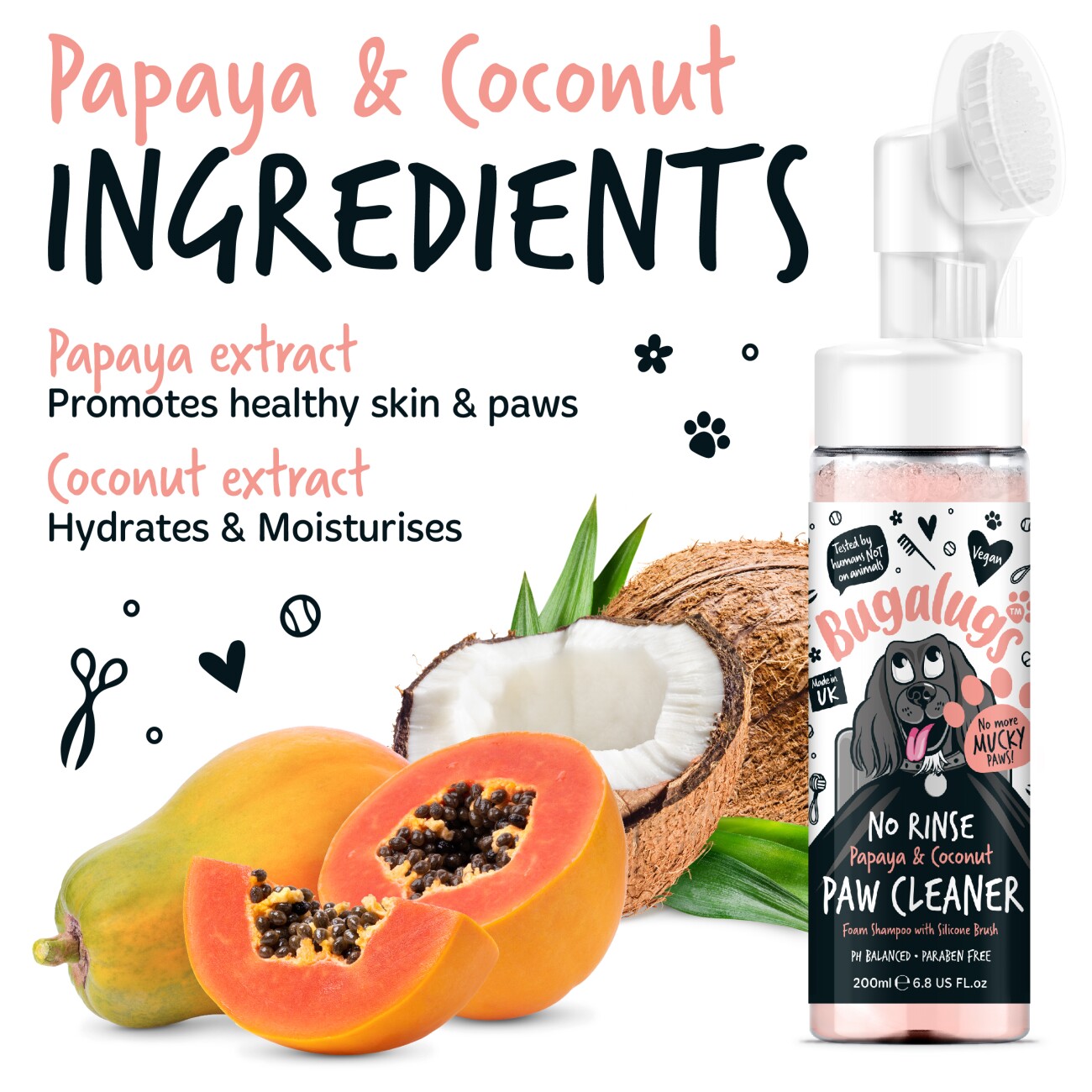 Bugalugs Pfotenreiniger Papaya & Kokos 200 ml