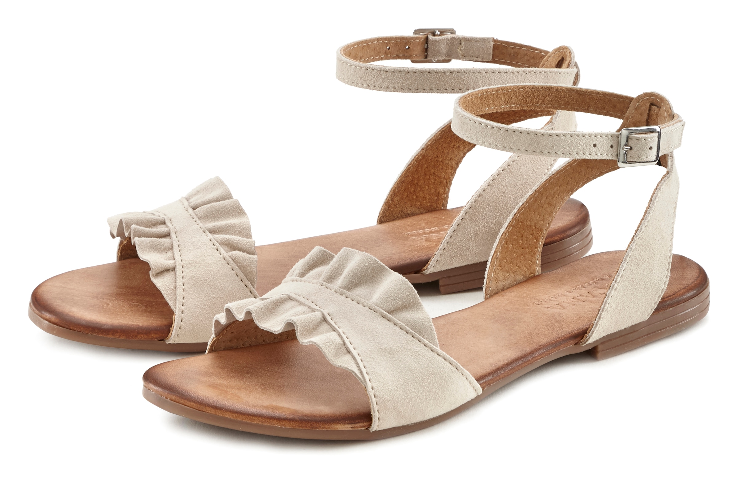 LASCANA Sandale »Sommerschuh«  Sandalette, Sommerschuh aus hochwertigem Leder mit kleinen Rüschen