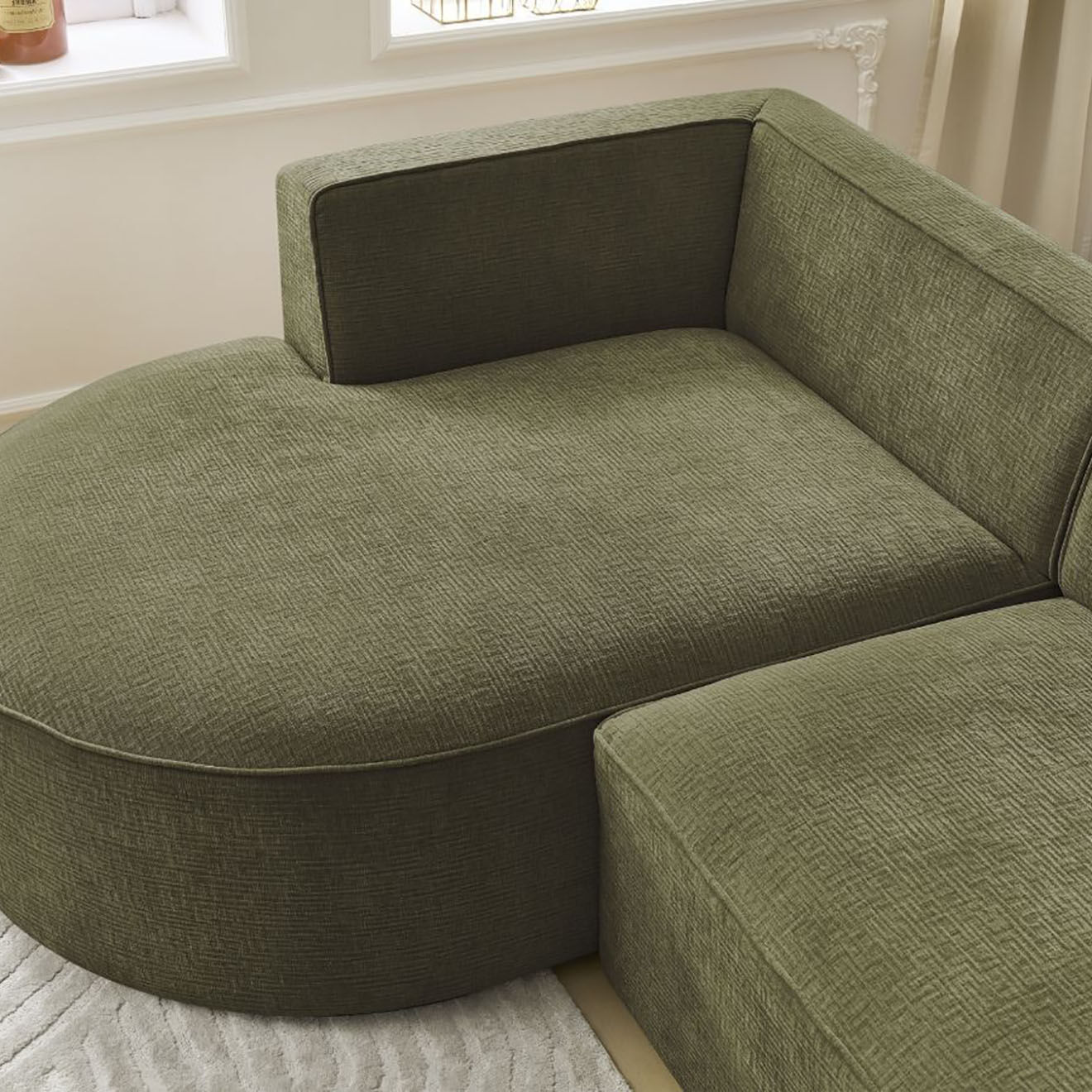 Bobochic Canapé d'angle gauche fixe 4 places Rousseau texturé vert - 250x160x72 cm