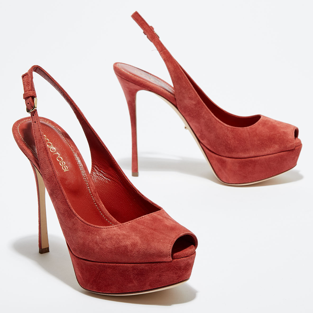 Sergio Rossi Slingbacks en Velours de Cuir Vit open-toe goyave Talon 12 cm