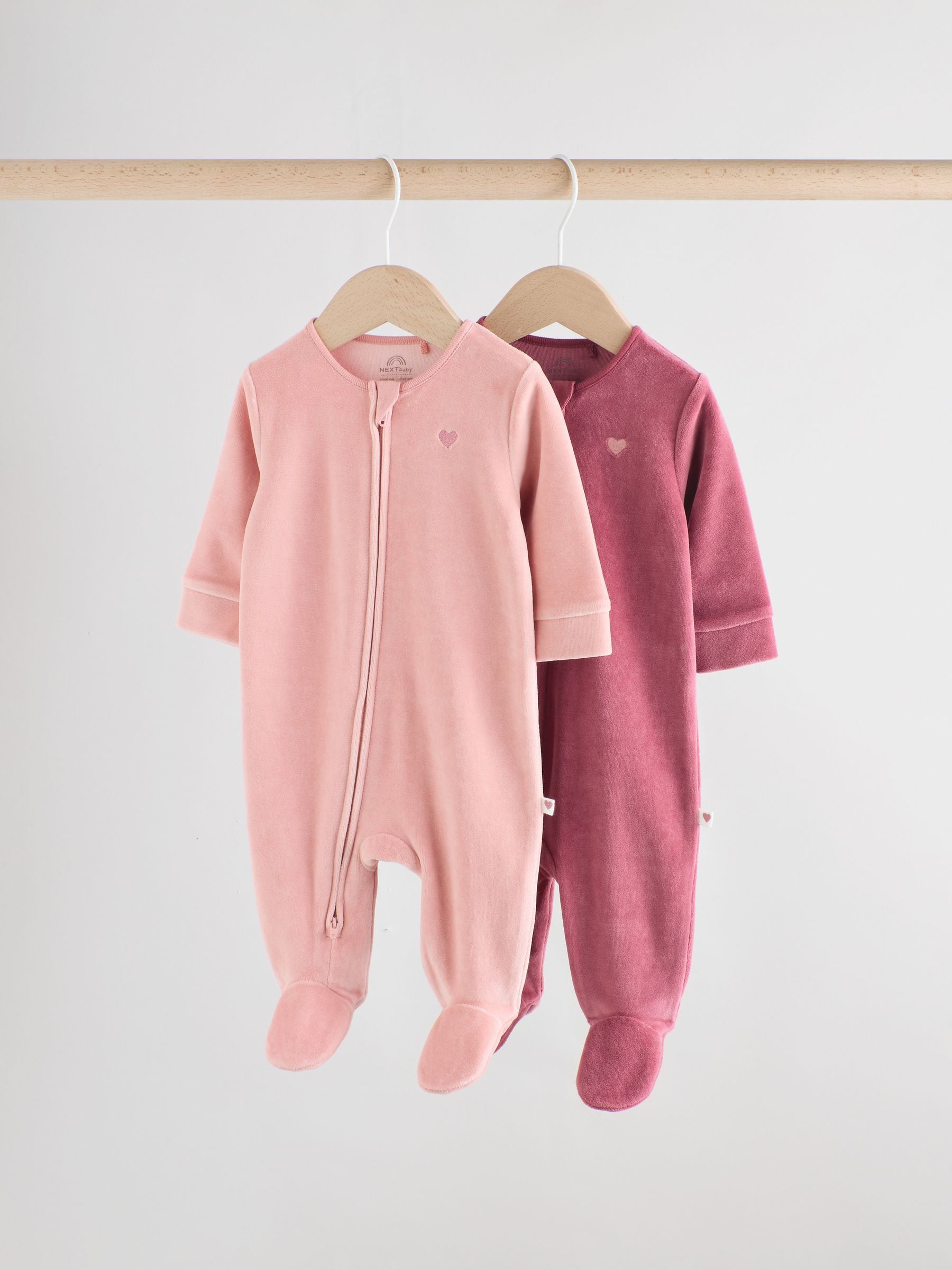 Roze - Velour Baby Sleepsuits 2 Pack (0mths-2yrs)