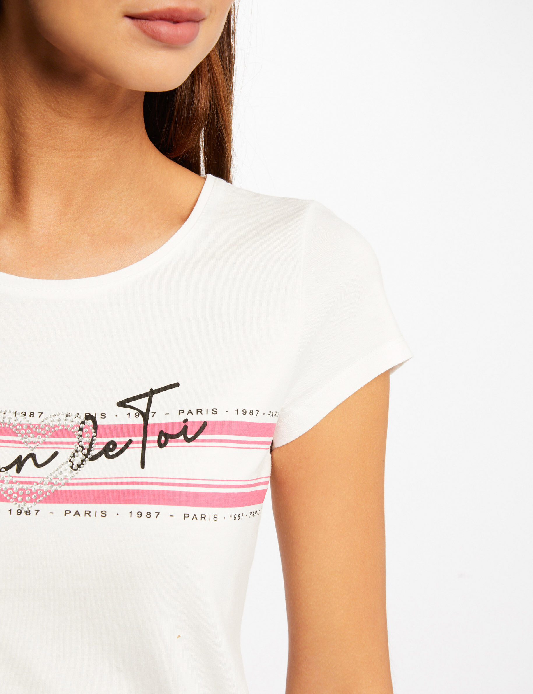 T-shirt manches courtes à inscription fuchsia femme - fuchsia