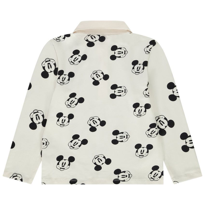 Polo manches longues en jersey imprimé Mickey Disney pour garçon - Ecru