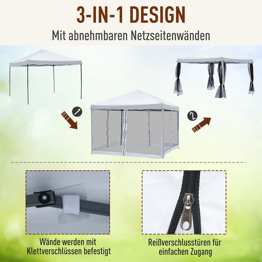 Outsunny Faltzelt mit Seitenwänden weiß