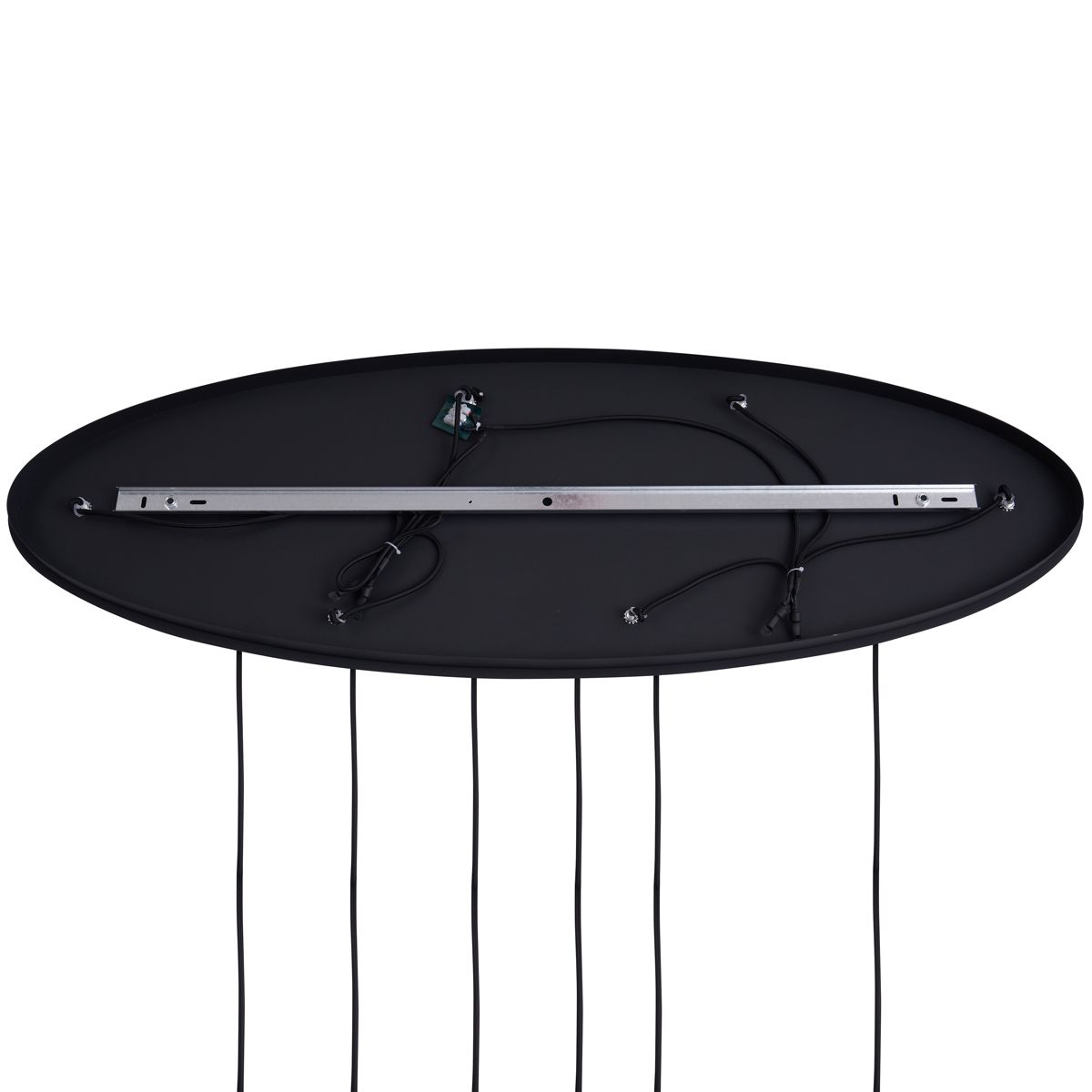 Art deco hanglamp zwart met ovale plafondplaat en groen en blauw glas 6-lichts - Douglass