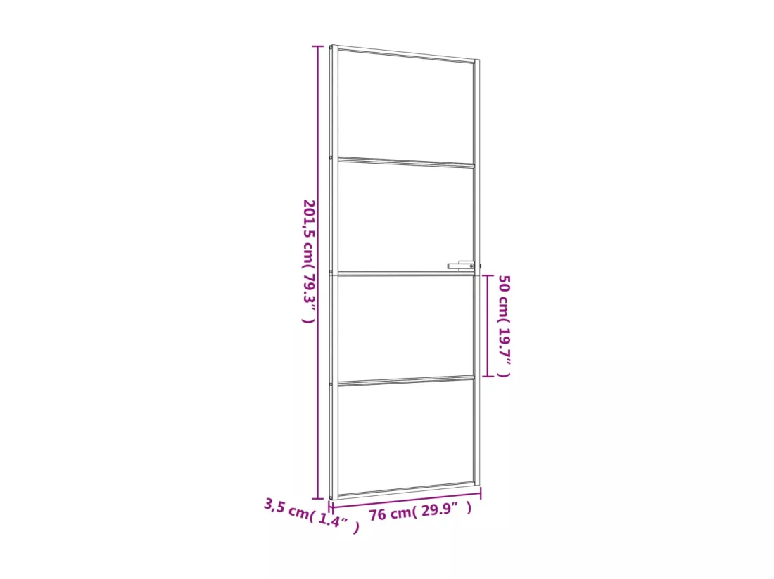 Porte intérieure mince noir 76x201,5 cm verre trempé aluminium