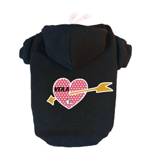 Moletom com estampa de coração e flecha para cães, preto