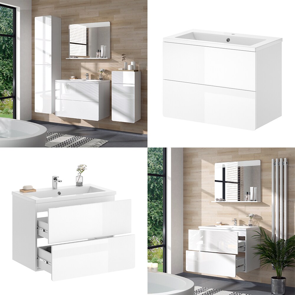 Vicco Badmöbel-Set Izan Weiß Hochglanz modern Waschtischunterschrank Waschbecken