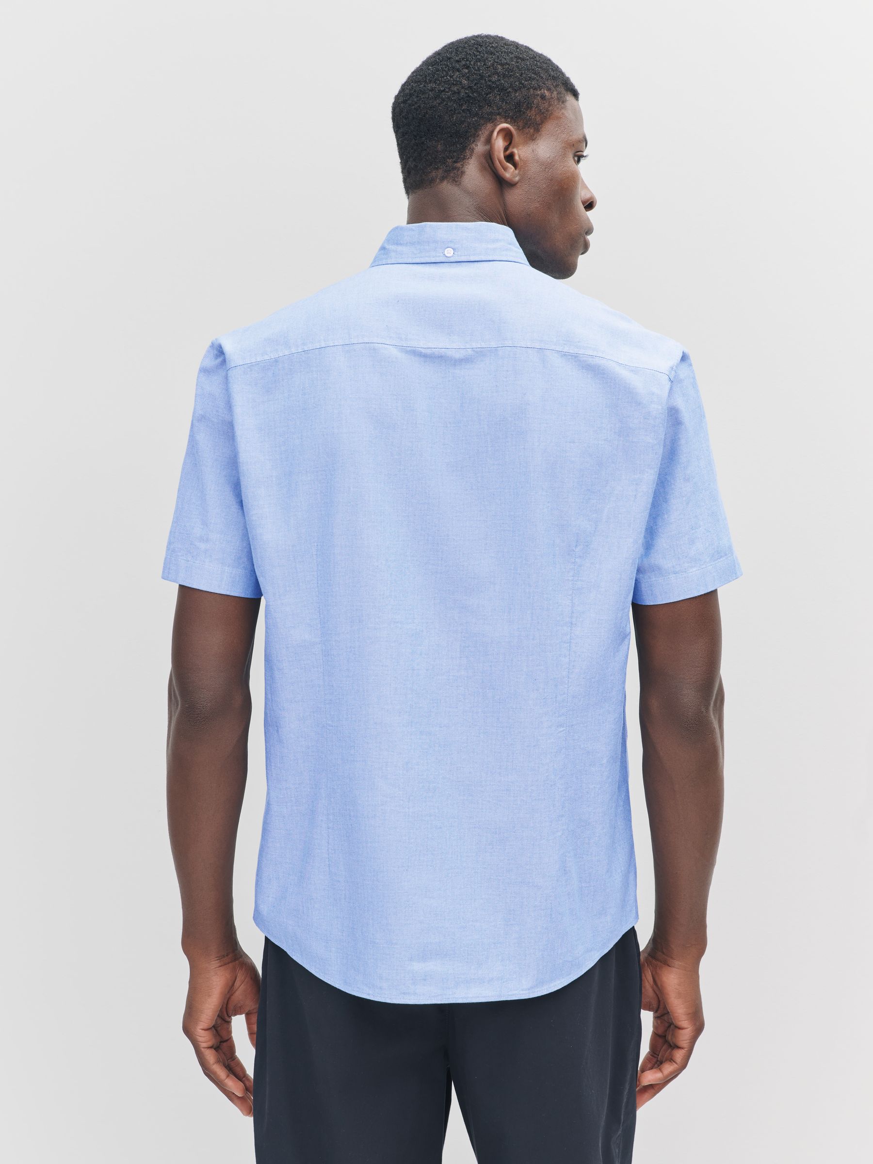 Lichtblauw - Slim Fit - Oxford-overhemd met korte mouwen