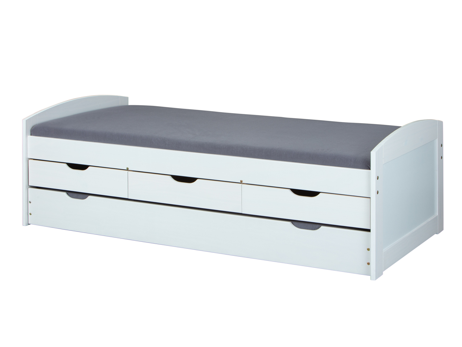 Stauraumbett ULLI - weiß - Massivholz - 90x200 cm