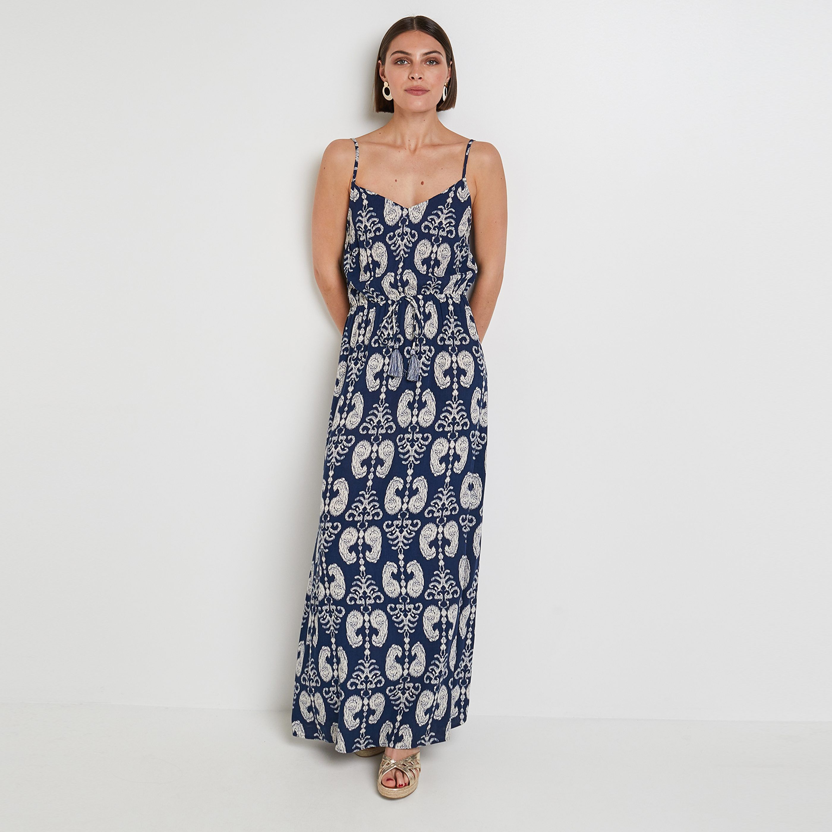 Robe longue imprimée femme - MARINE