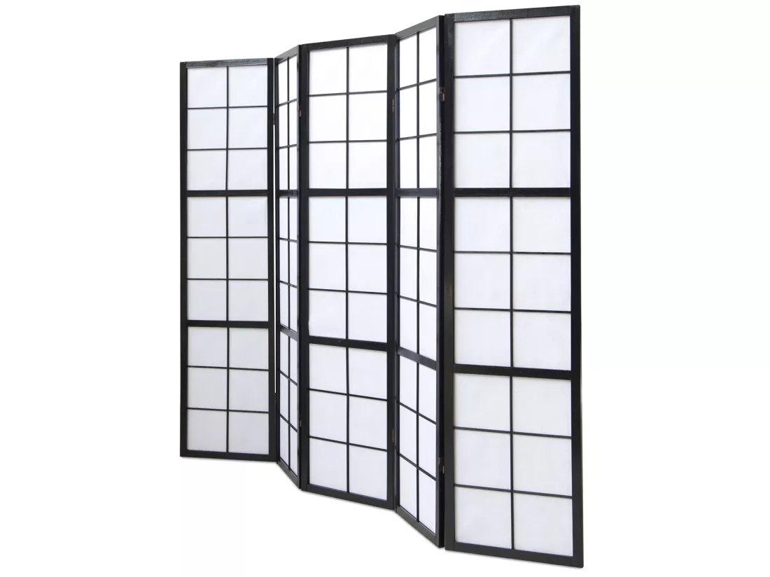 Paravent japonais Shoji en bois noir 5 pans