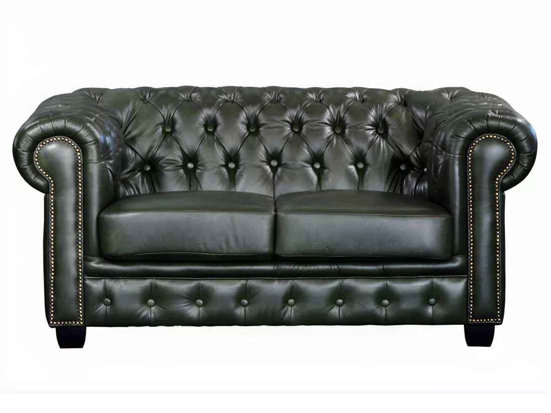 Canapé chesterfield 2 places BRENTON 100% cuir de buffle - Vert empire