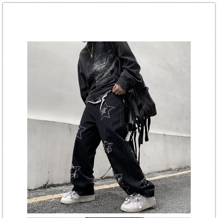 Zentrus - Wijde jeans met sterrenprint en distressed look