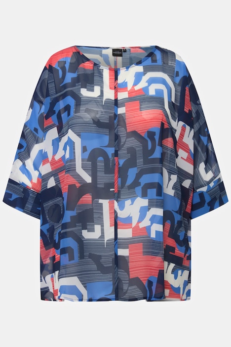 Chiffon-Überwurf, grafischer Druck, Oversized, 3/4-Arm