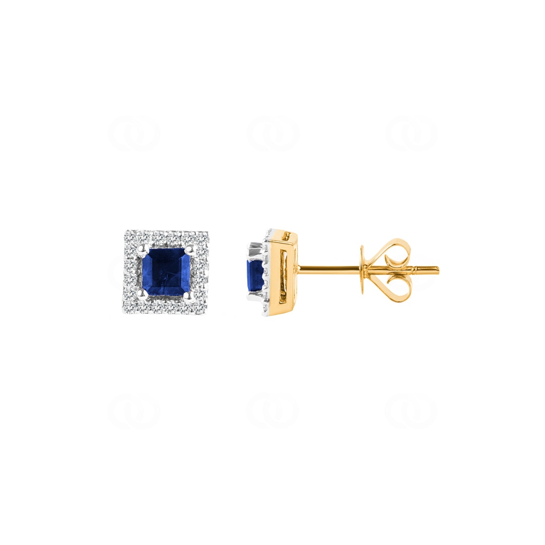 Ohrstecker 750/18 K Gelbgold mit Saphir und Diamanten 0.12 ct H/si