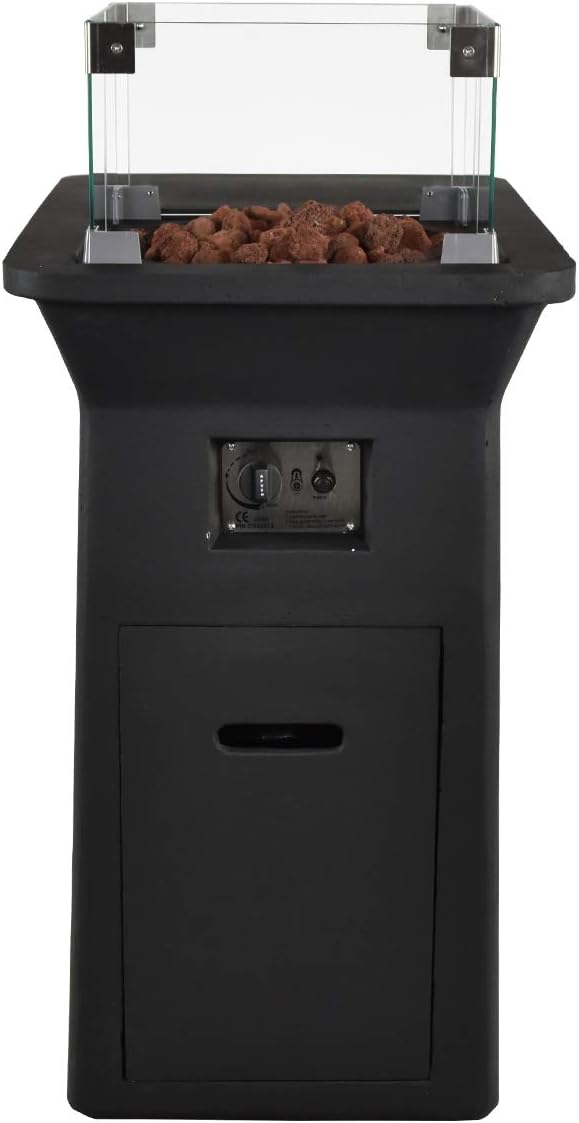 Feuertisch Verona | 95x60x100 | Bartisch Stehtisch Gas Feuerstelle und Gartenfeuer | mit Flammenschutz aus Glas, Lavasteine, Hülle und Zubehör