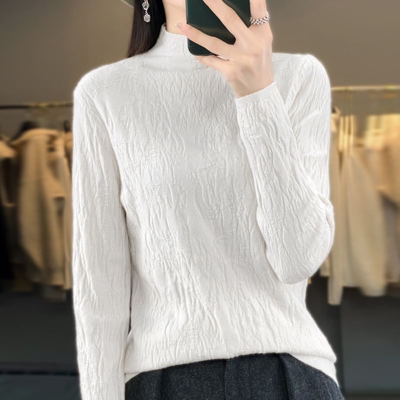 Weelop - Effen gebreide top met lange mouwen en mockneck