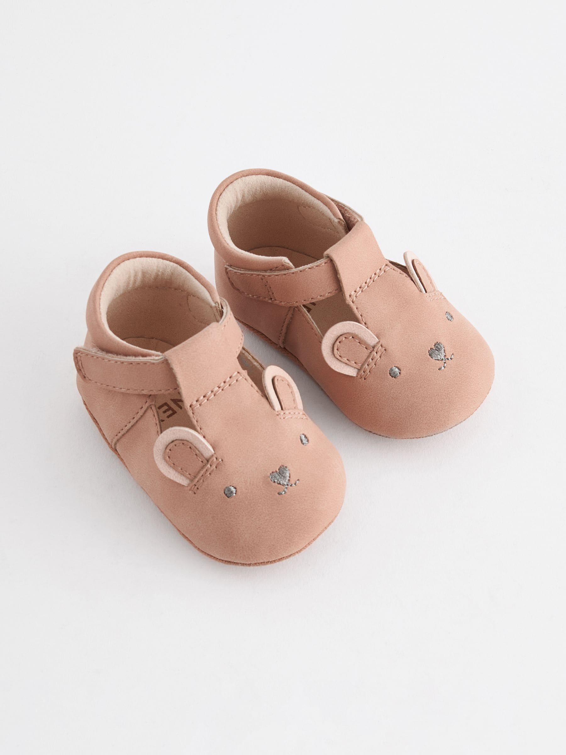 Bruin met bruine beer - Babyschoenen met T-bandje (0-24 mnd)