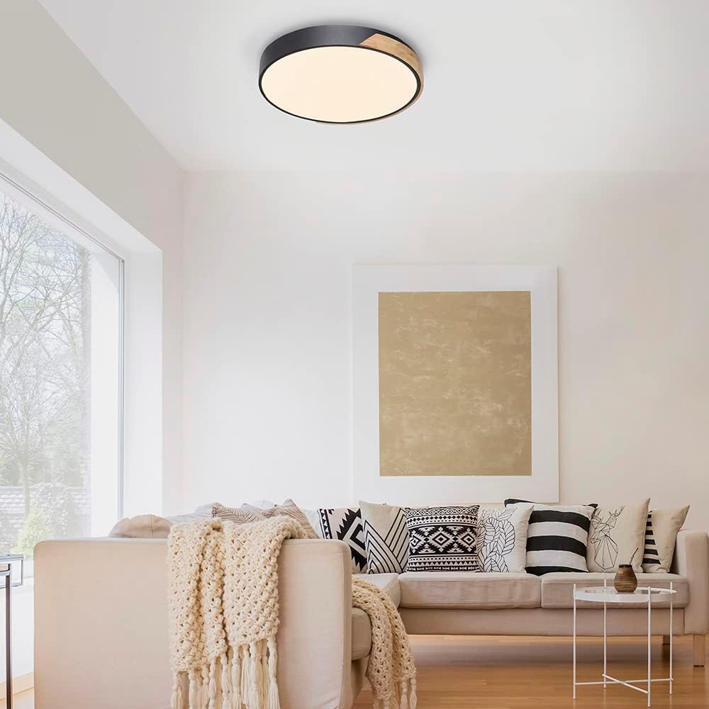 Paul Neuhaus Q-BILA 6071-18 LED Deckenleuchte Schwarz/Holz, Alexa kompatibel Smart Home, dimmbar per Fernbedienung, warmweiß - kaltweiss…