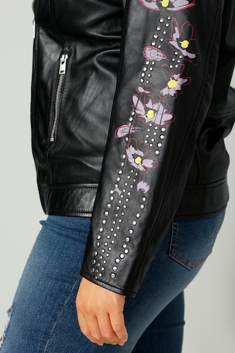 Bikerjacke, Lederoptik, Ärmelstickerei Ziernieten, Zipper
