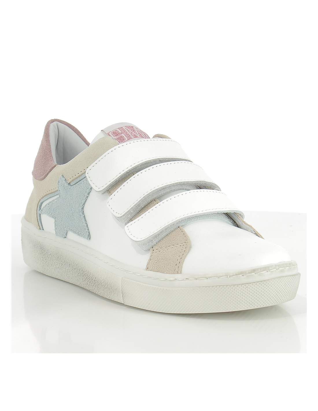 semerdjian baskets de ville femme bator 5535 cuir blanc/gris/beige/rose