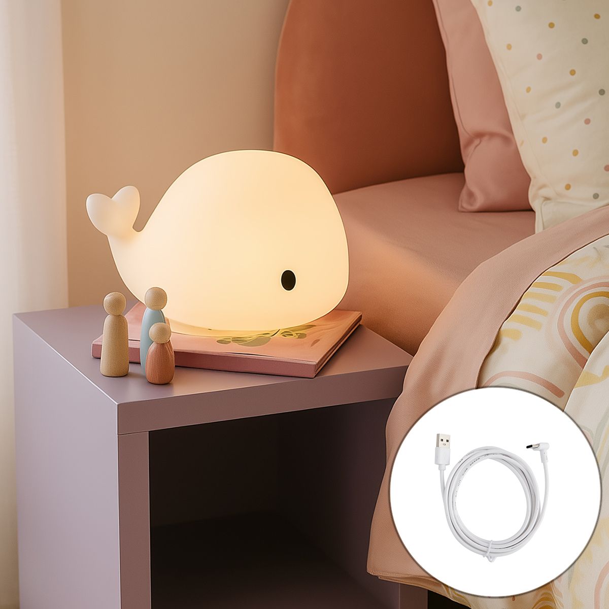 Tafellamp wit 30cm incl. LED dimbaar IP54 oplaadbaar - Baby Whale