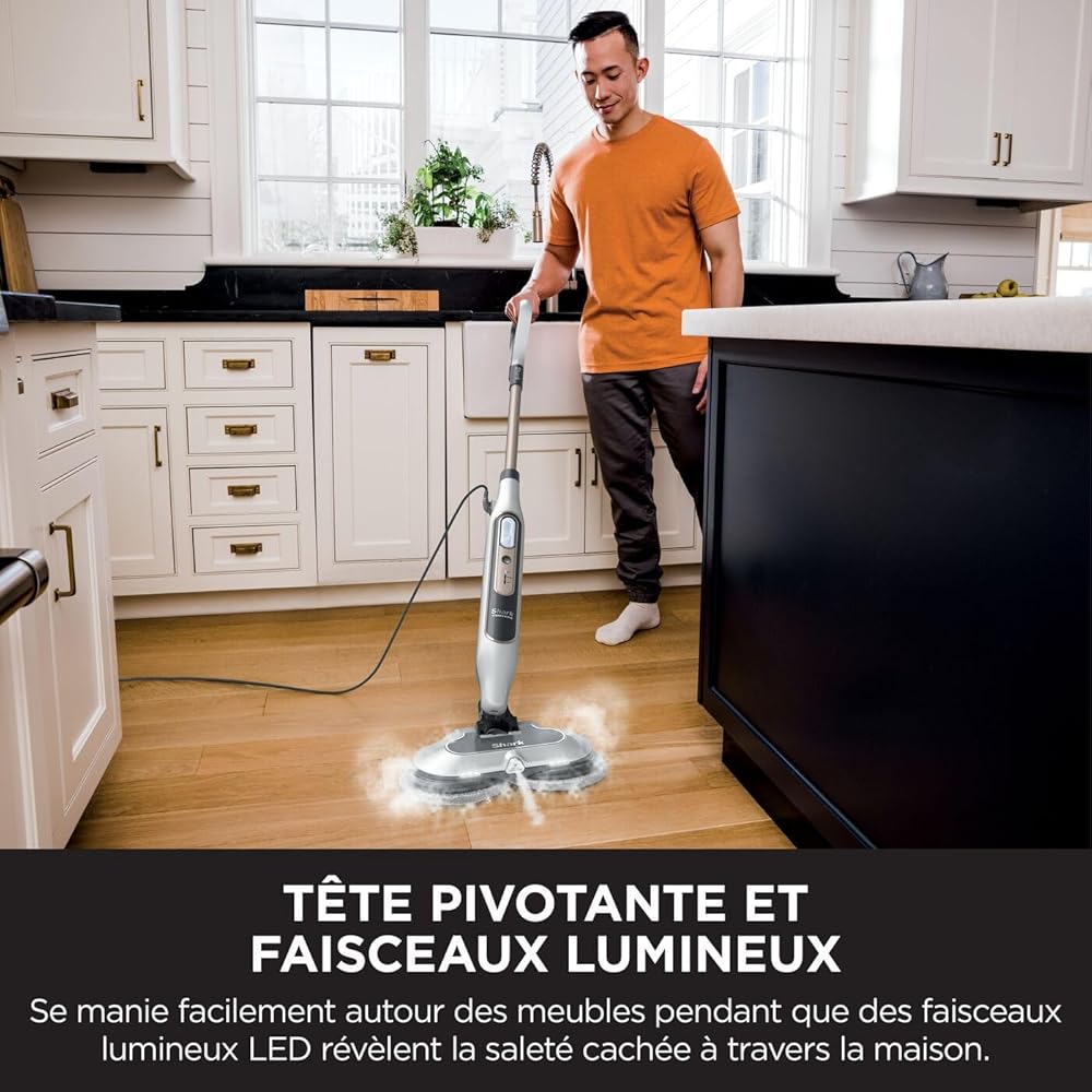 Shark Steam Mop, balai automatique à vapeur et à récurer, 2 tampons rotatifs, 3 réglages vapeur, assainit, élimine taches et saleté, utilisation sur tous les sols durs scellés, blanc et gris S8201EU : Cuisine et Maison