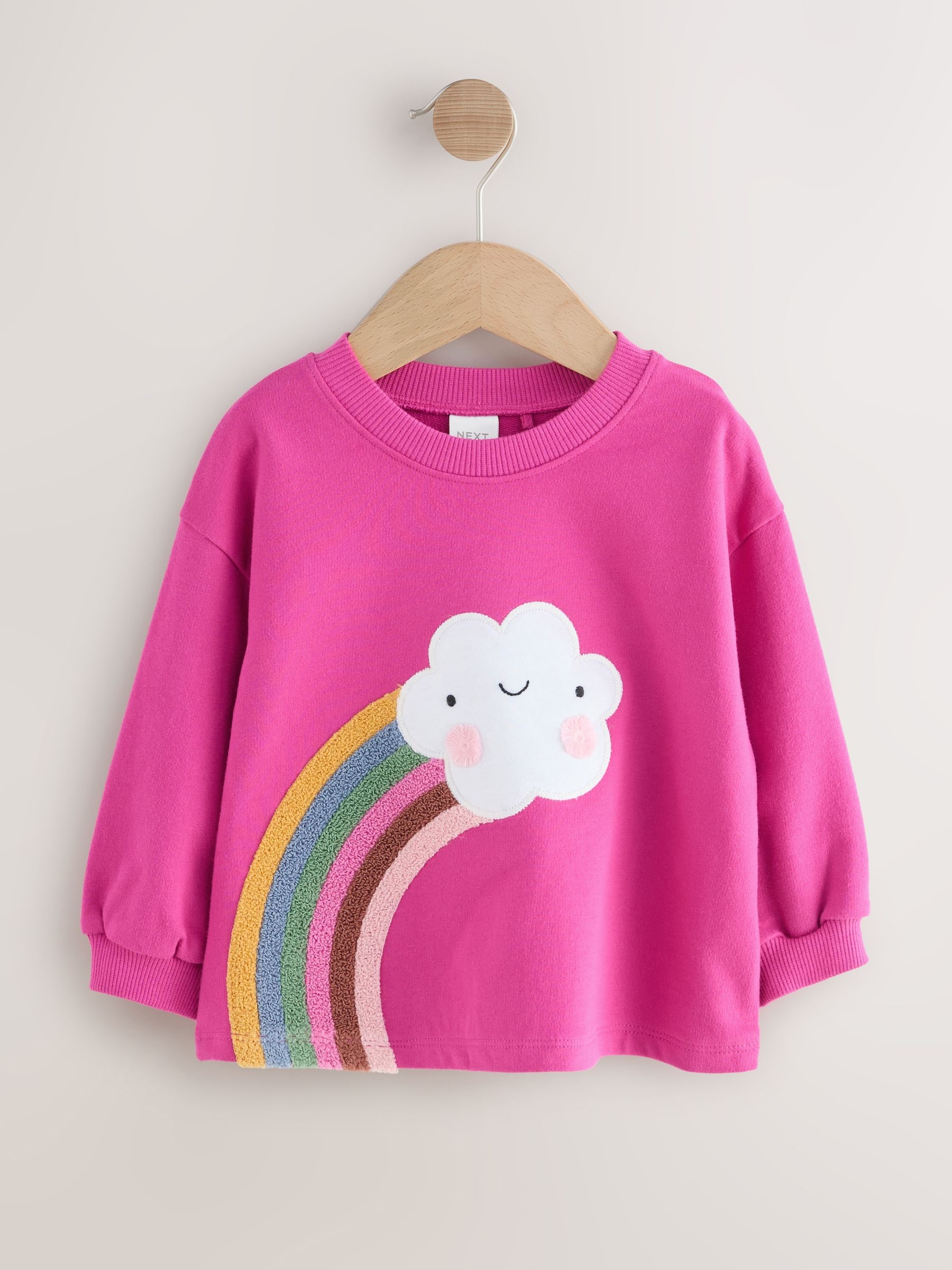 Roze regenboog met wolk en figuurtje - T-shirt met lange mouwen (3 mnd-7 jr)