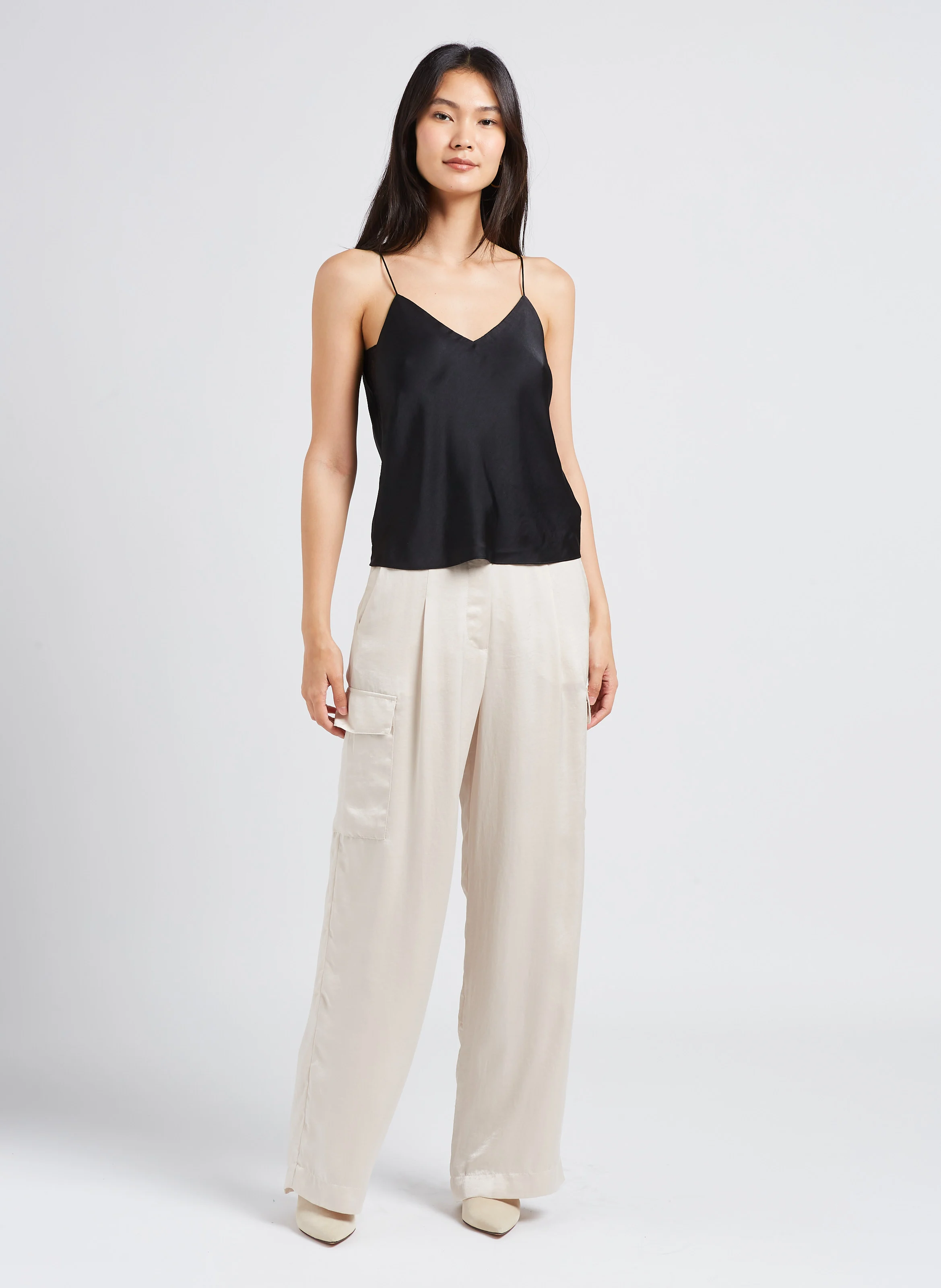 CARY - Pantalon cargo taille haute satiné | Doré
