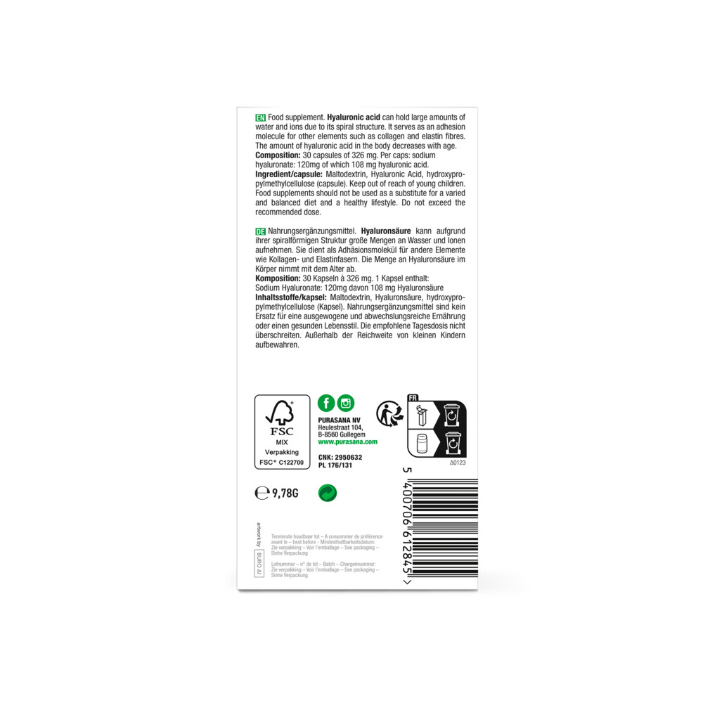 Purasana Single Extracts Oils Hyaluronzuur30 capsules