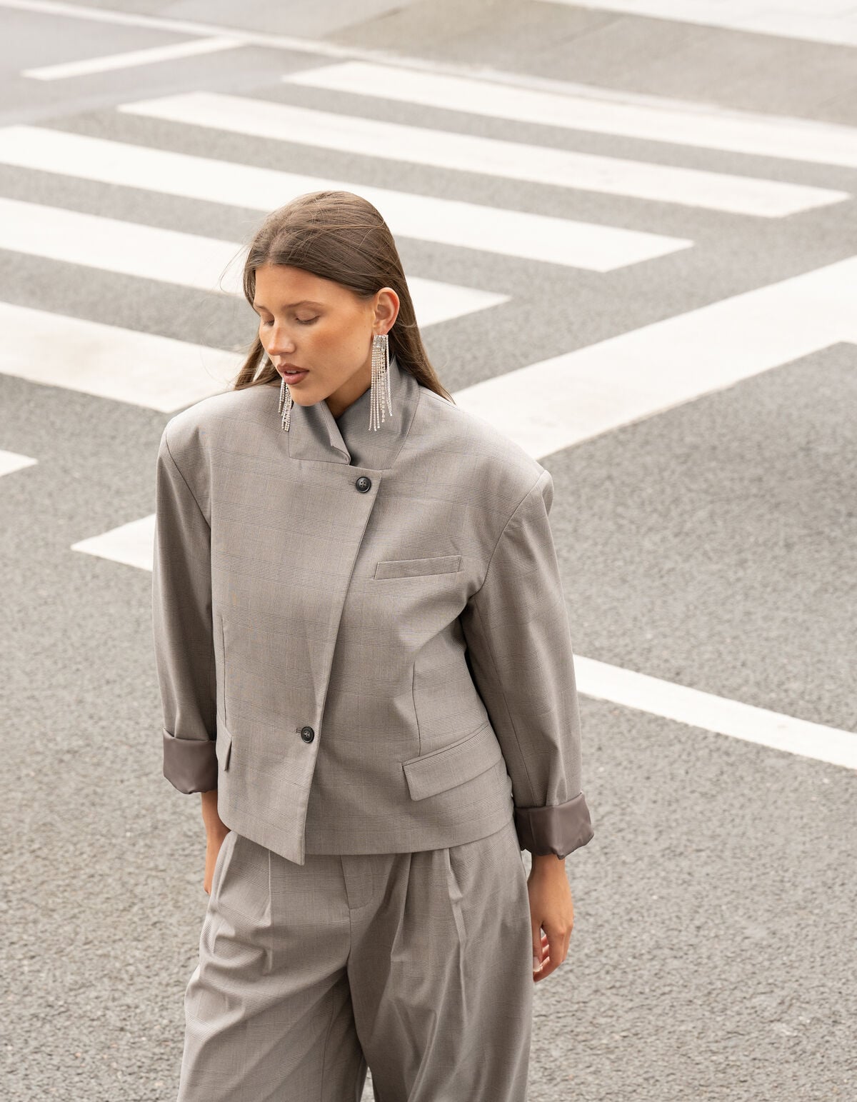 Ruiten Cropped Blazer Lichtgrijs