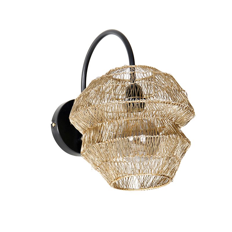Oosterse wandlamp zwart met goud - Vadi