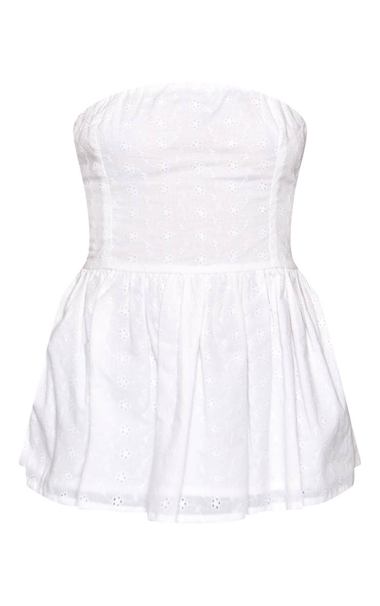 Blanc Haut Bandeau Broderie Anglaise Mélange Coton Lin