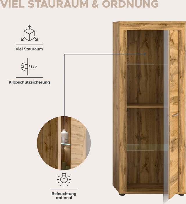 INOSIGN Wohnwand »Aosta, Breite 235cm, bestehend aus Lowboard, Wandboard, Vitrine« 3 Stk. tlg.