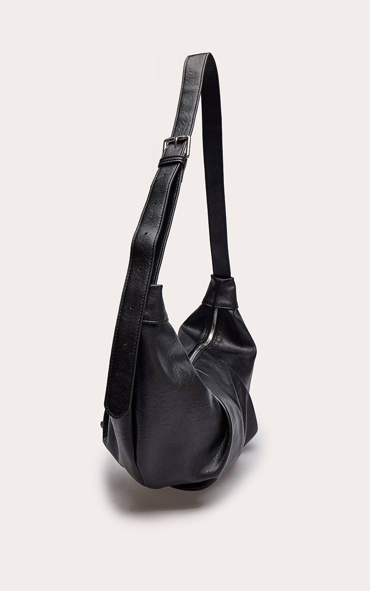 Noir Sac Bandoulière En Synthétiquecuir Avec Détails Froncés