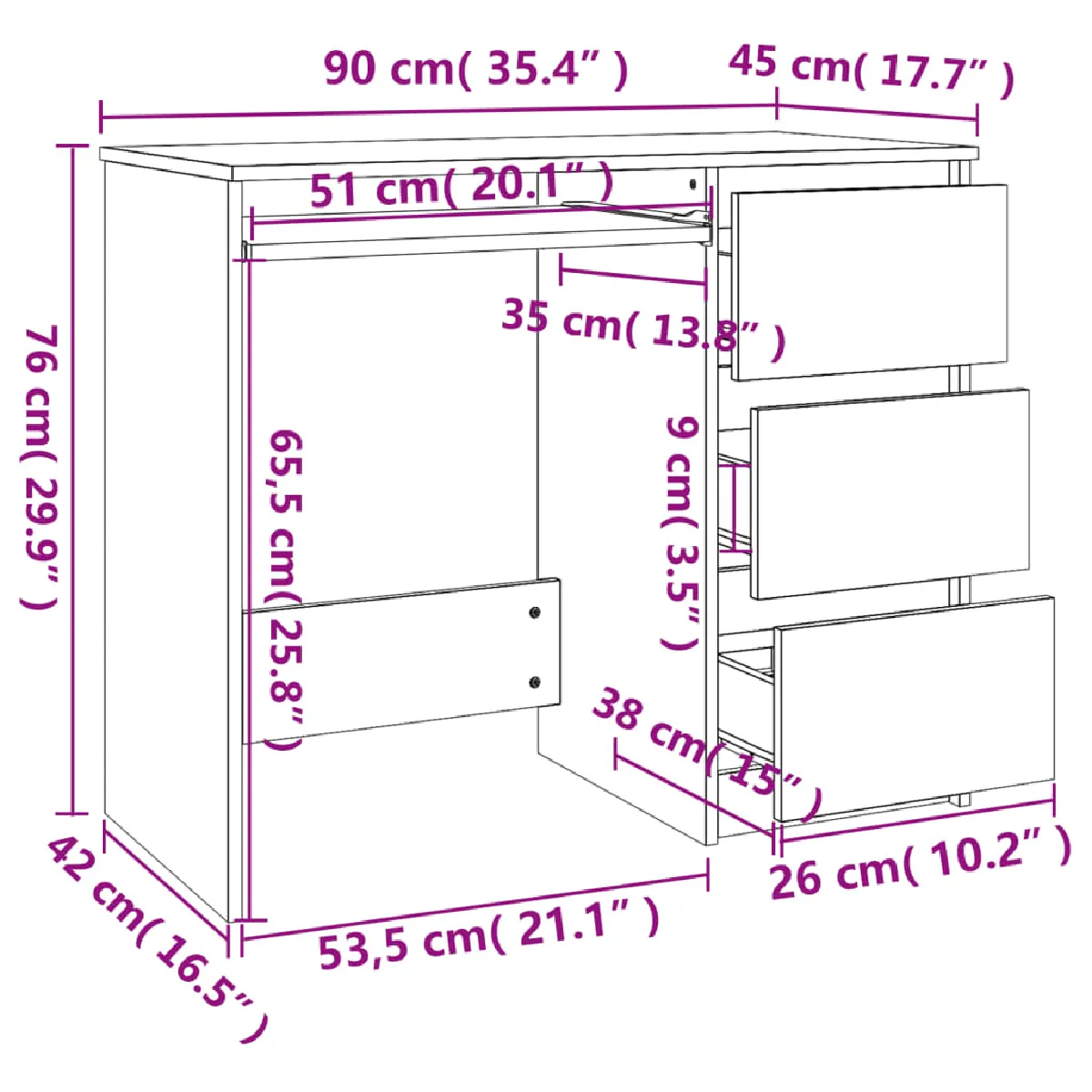 Helloshop26 Bureau chêne sonoma - 90 cm