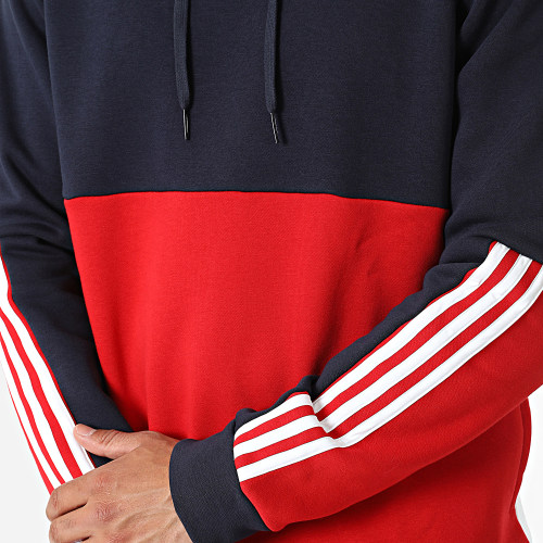 Sweat Capuche A Bandes HL1983 Rouge Bleu Marine Blanc