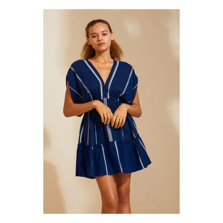 Lemlem Robe Courte Plunge Neck Nunu | Bleu marine