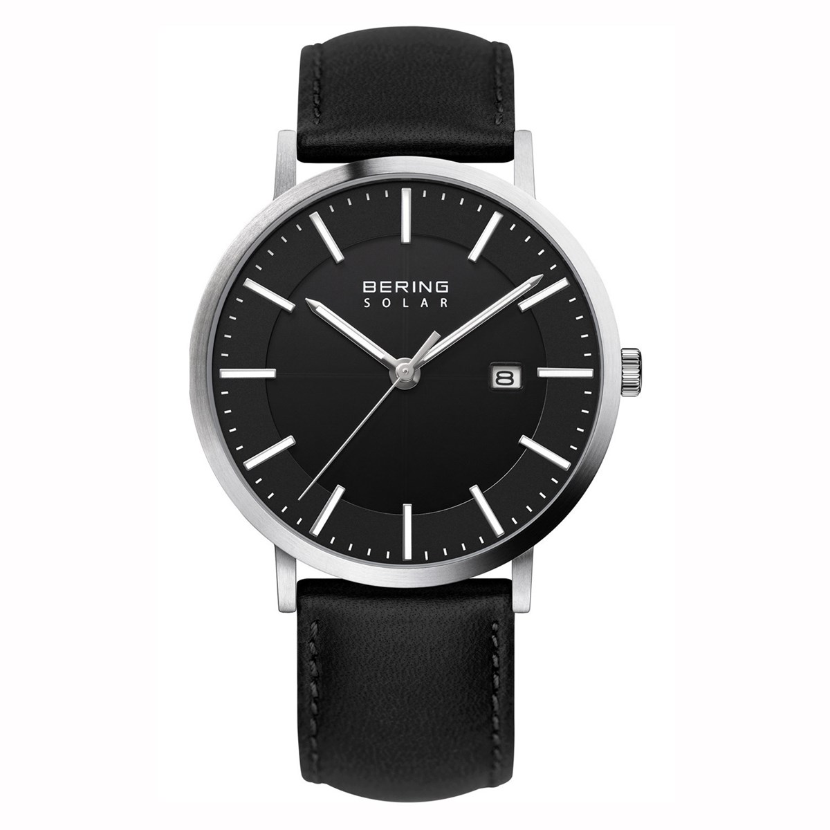 Montre solaire Bering cadran noir cuir noircollection Slim Solar
