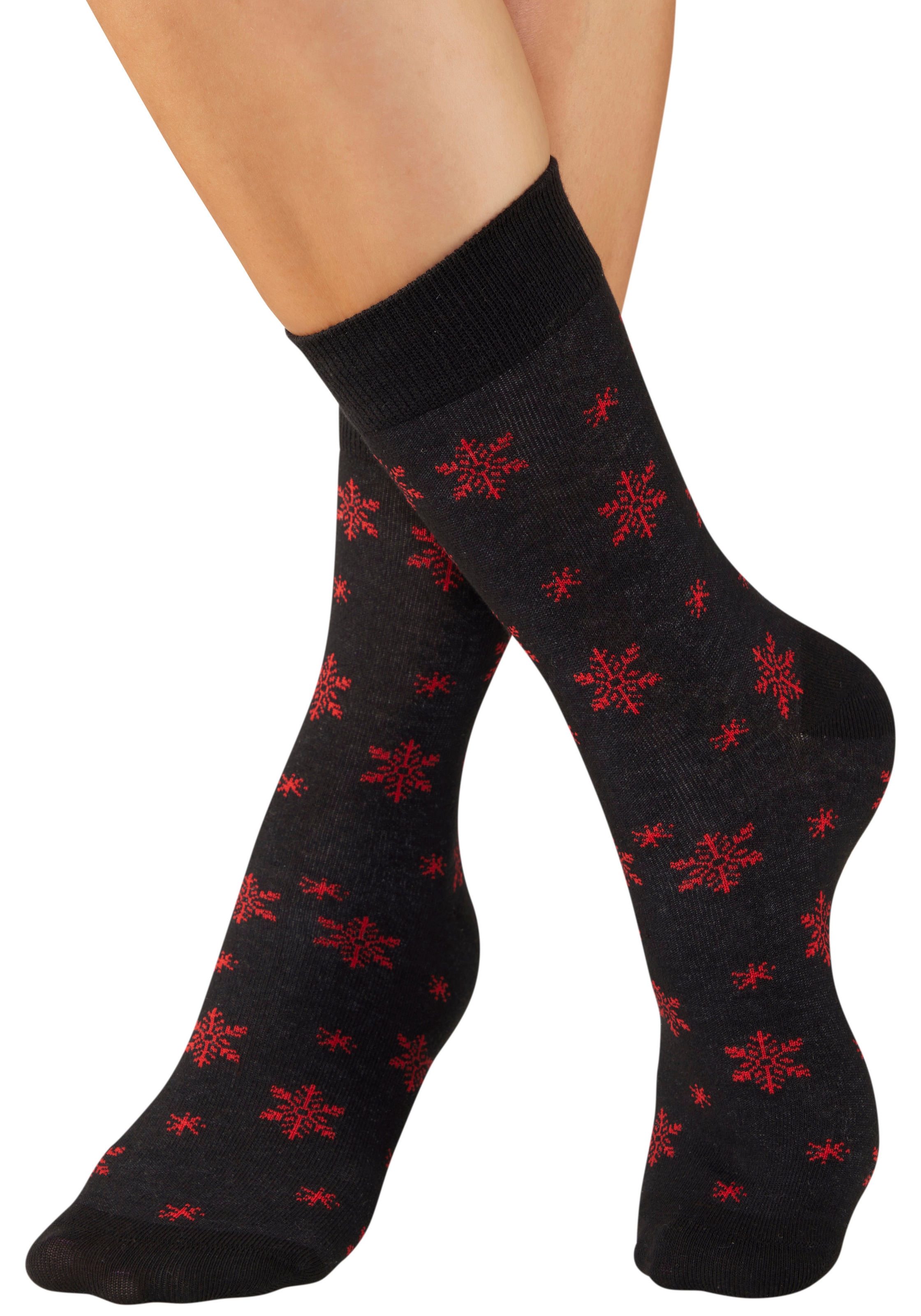 LASCANA Socken Packung, 3 Paar tlg. mit weihnachtlichem Dackelmotiv