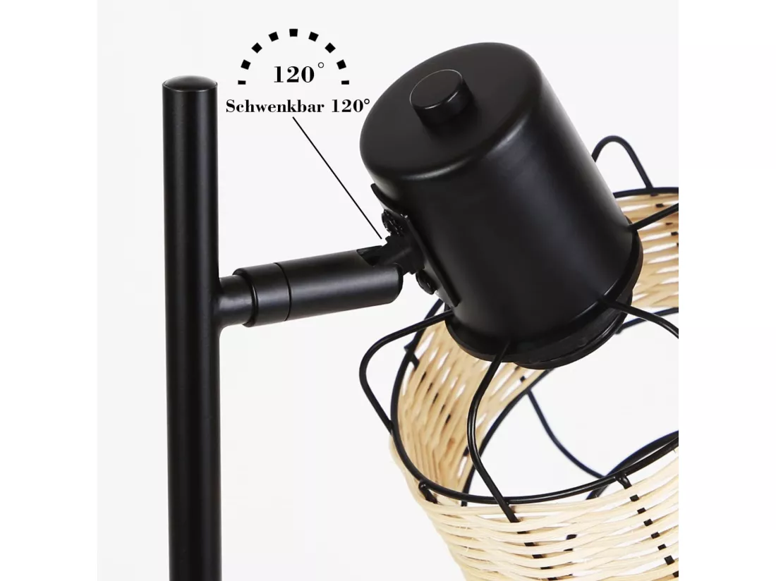 NETTLIFE lampe de table lampe de chevet vintage lampe rétro salon noir en rotin métal E27
